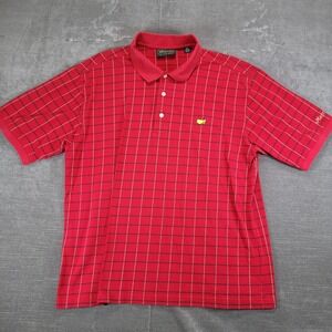 Masters Collection Mens Red Plaid Polo Shirt L‎ Cotton Golf Masters Tournament